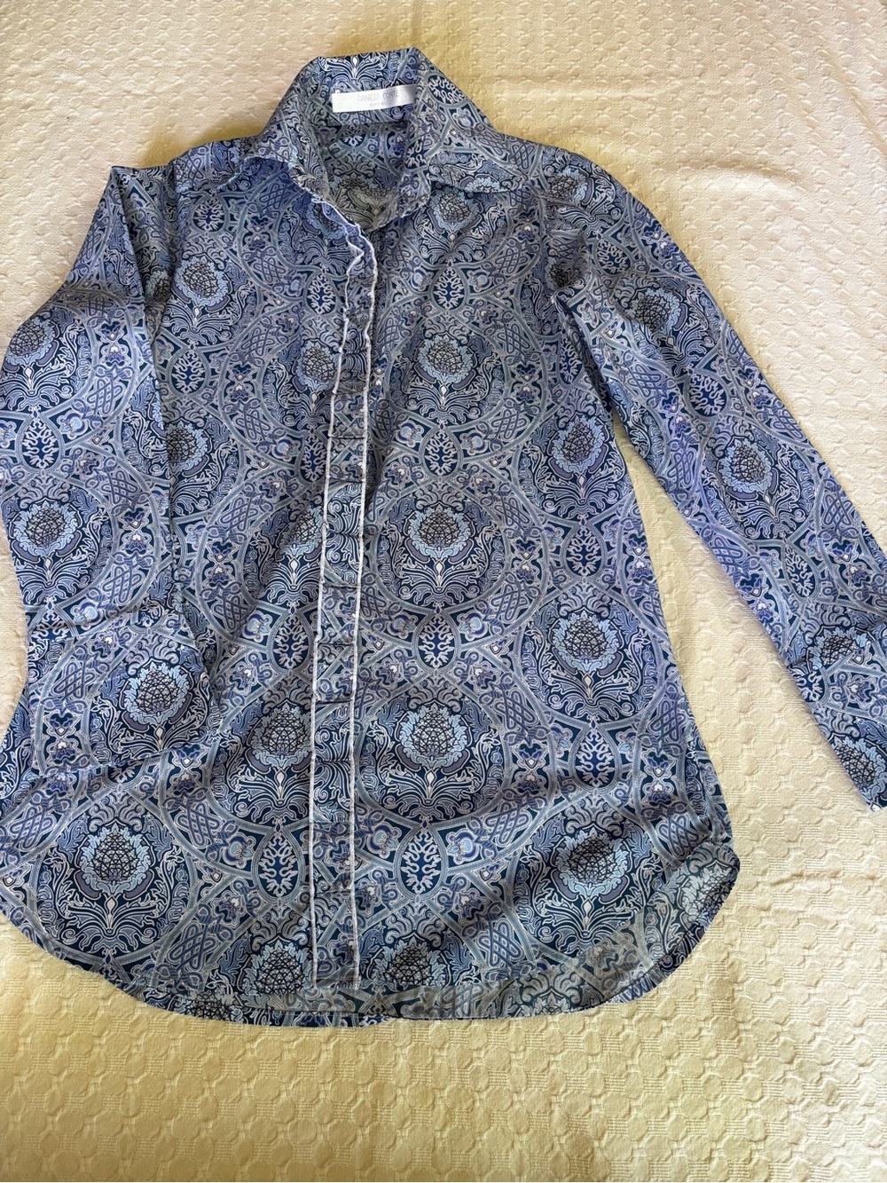 Daniela Corte Women Blue Patterned Button-Up Shirt Cotton